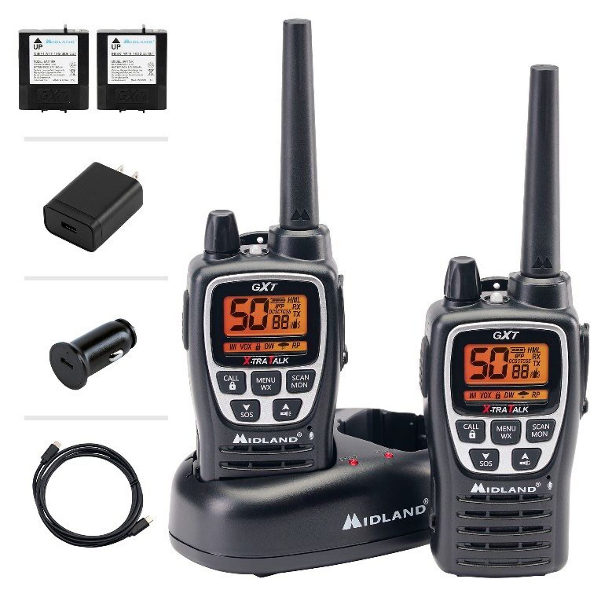 Midland GMRS Walkie Talkie 2-Pack — Long-Lasting Battery, Repeater Capability, Model# GXT3000VP4